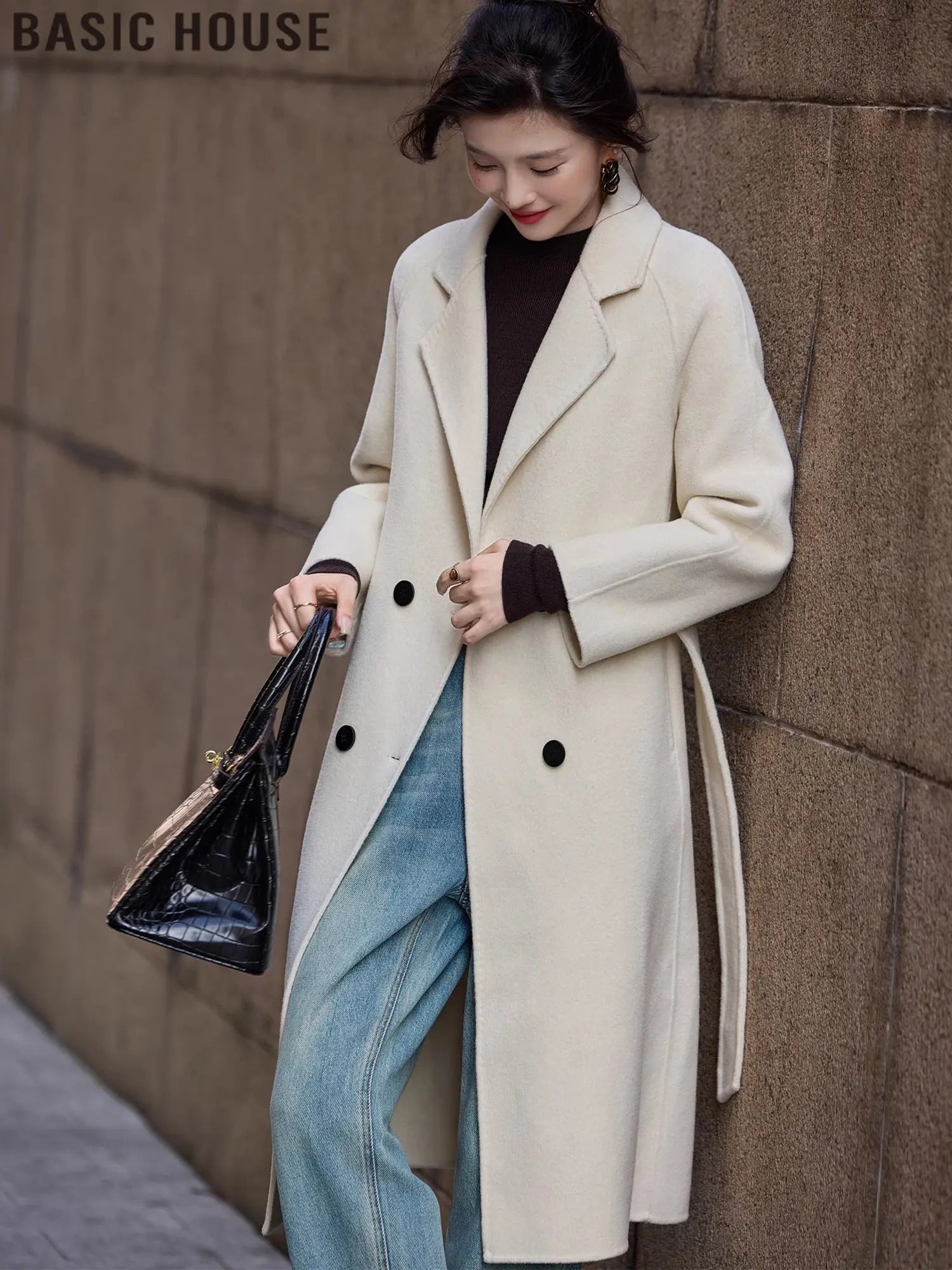Basic House/Baijiahao Half-Day Leisure Long Profile Light Luxury Wool coat Women 2024 Winter New - Pre2brand