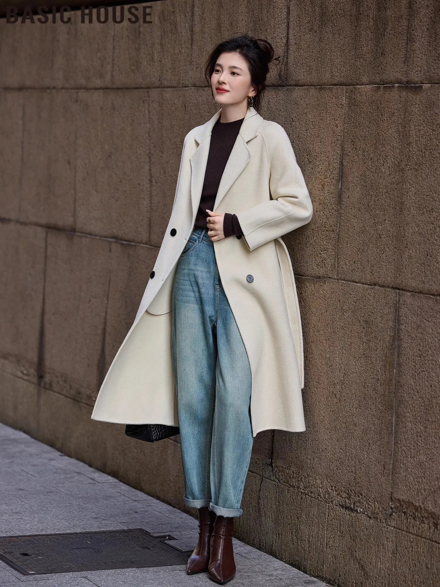 Basic House/Baijiahao Half-Day Leisure Long Profile Light Luxury Wool coat Women 2024 Winter New - Pre2brand