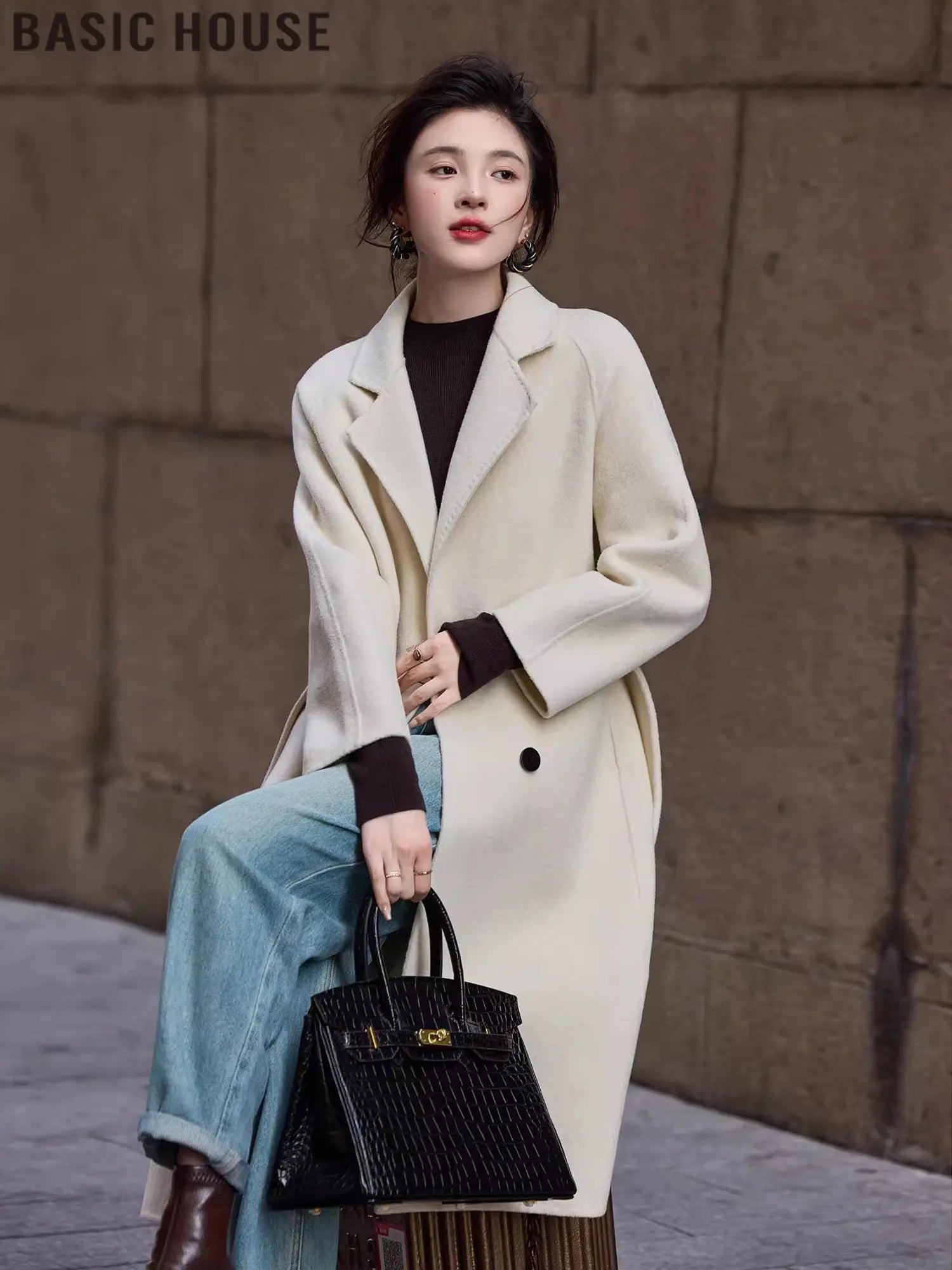 Basic House/Baijiahao Half-Day Leisure Long Profile Light Luxury Wool coat Women 2024 Winter New - Pre2brand