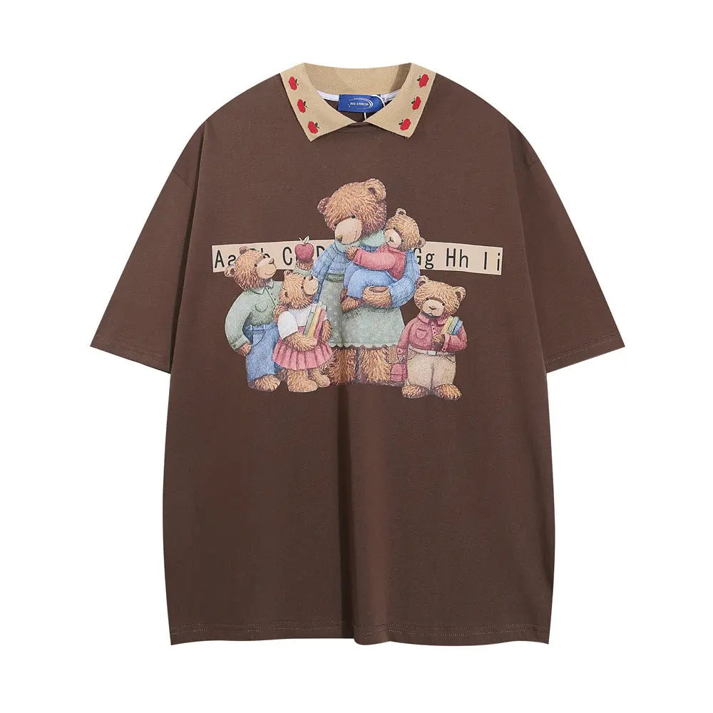 Bear Printed Casual Short-sleeved T-shirt For Men - Pre2brand