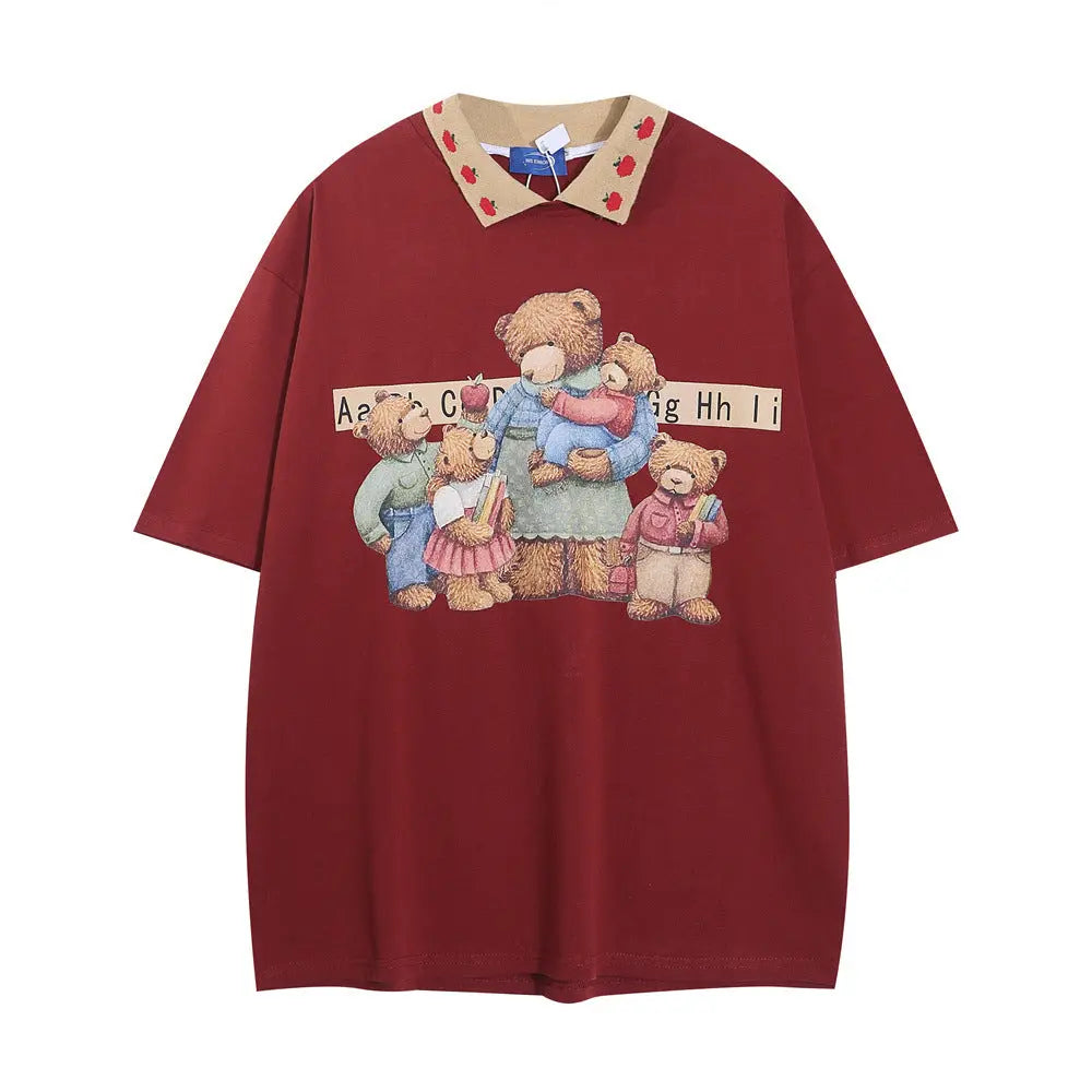 Bear Printed Casual Short-sleeved T-shirt For Men - Pre2brand