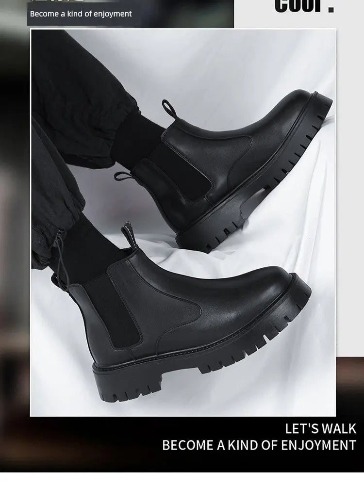 Black Martin Boots Men's Putian New Arrival Retro British Style Motorcycle Ankle Boots Women's Leather Thick Sole Doctor Boots - Pre2brand