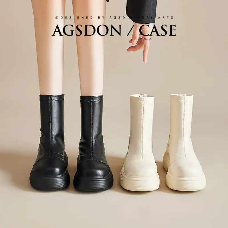 Black Thick Sole Chelsea Boots Female 2024 New Arrival Spring & Fall Winter Thin Ankle Boots Fashion Short British Style - Pre2brand