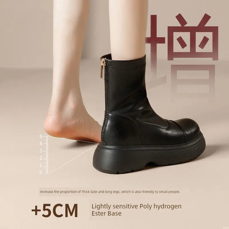Black Thick Sole Chelsea Boots Female 2024 New Arrival Spring & Fall Winter Thin Ankle Boots Fashion Short British Style - Pre2brand