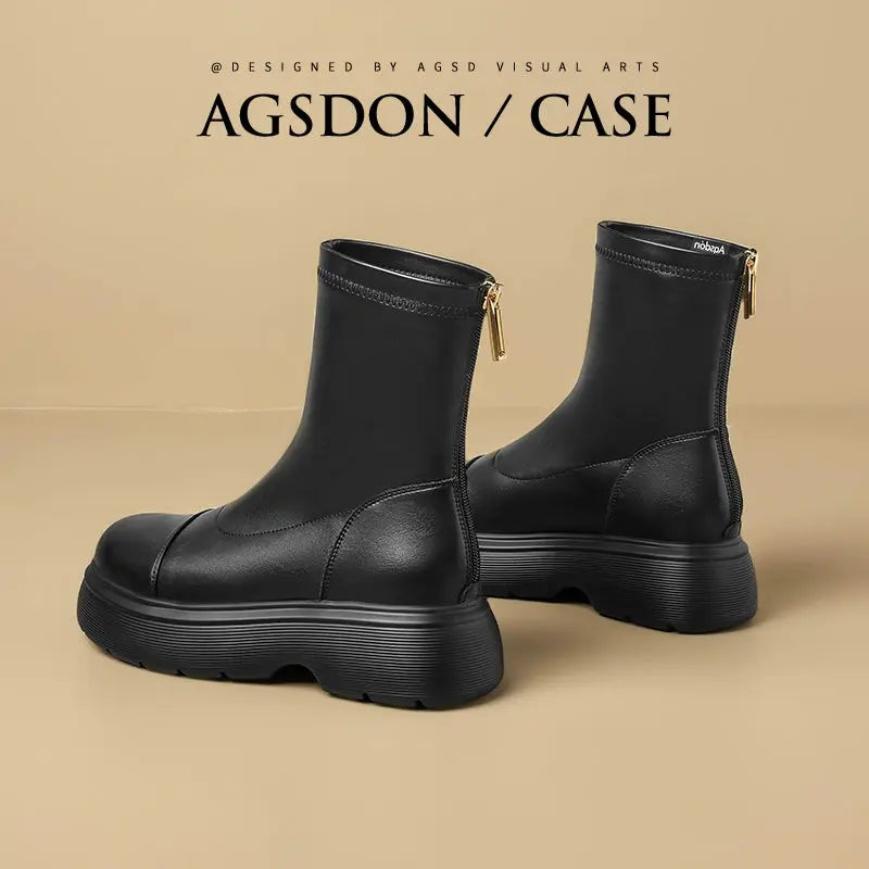 Black Thick Sole Chelsea Boots Female 2024 New Arrival Spring & Fall Winter Thin Ankle Boots Fashion Short British Style - Pre2brand