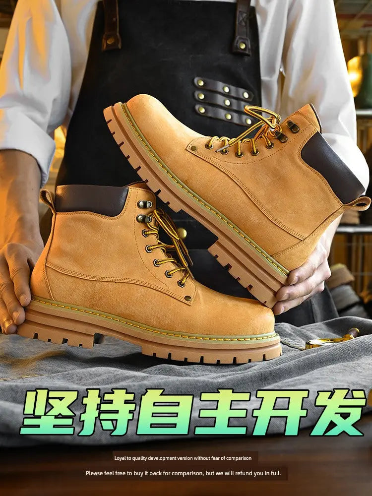 Boots Men's and Women's Worker Boots Couple British Style 2025 New Work Clothes Genuine Leather Retro Ankle Boots - Pre2brand