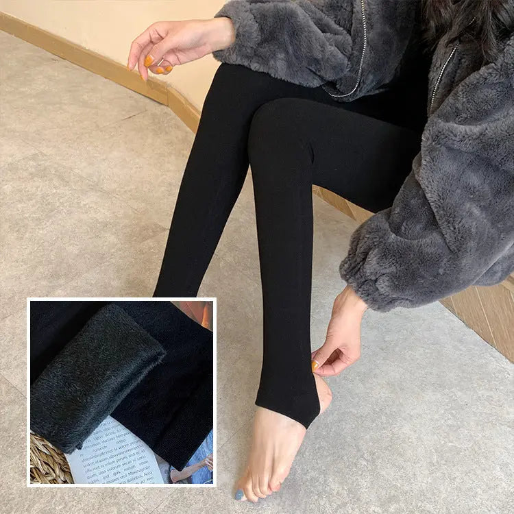 Bottoming Women's Outer Wear Plus Velvet Pencil Pants Students  Pre2brand Black-thickened-footrest-Free-Size