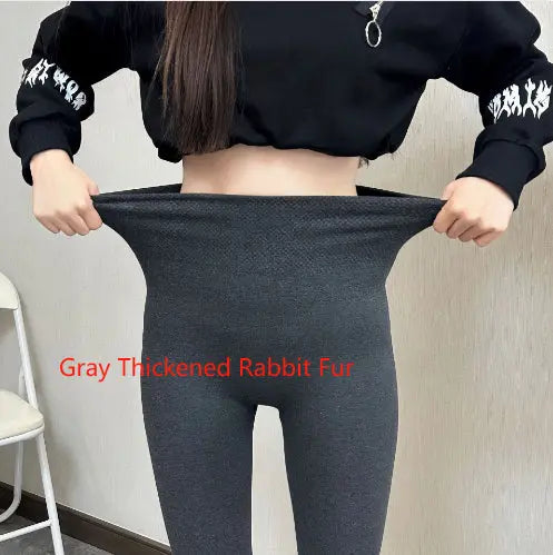 Bottoming Women's Outer Wear Plus Velvet Pencil Pants Students  Pre2brand Gray-Thickened-Rabbit-Fur-Free-Size