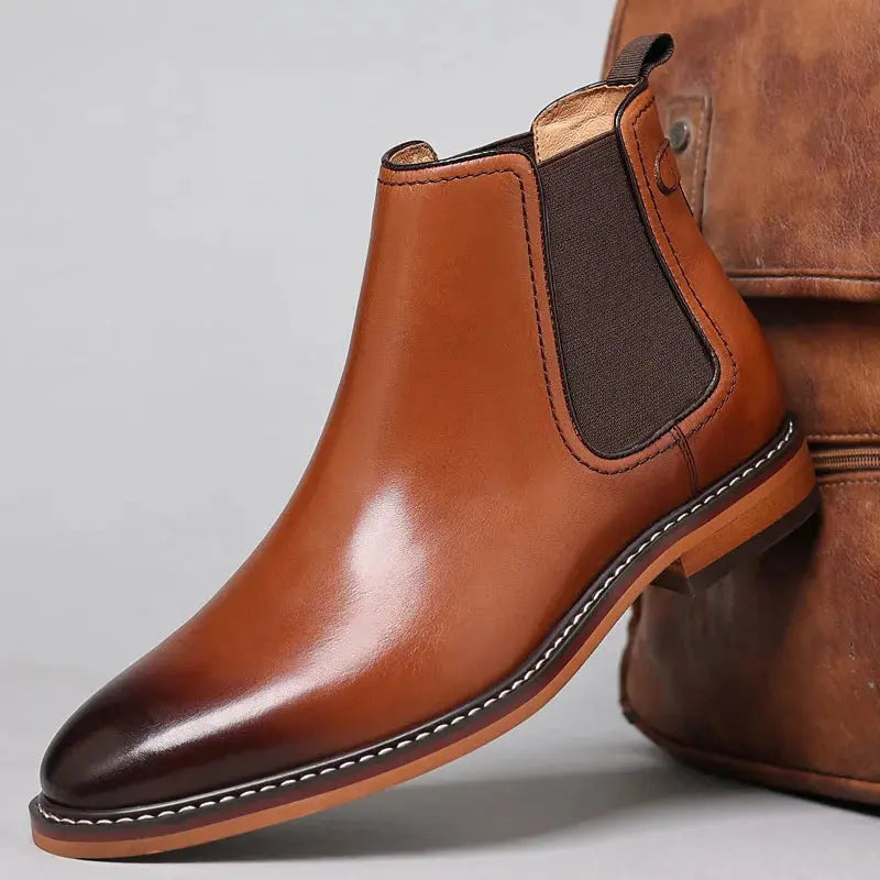 Brand Men's Chelsea Boots Genuine Cow Leather Handmade Boot Shoes Work Shoes For Formal Dress Wedding Business Party New  Pre2brand Brown-38