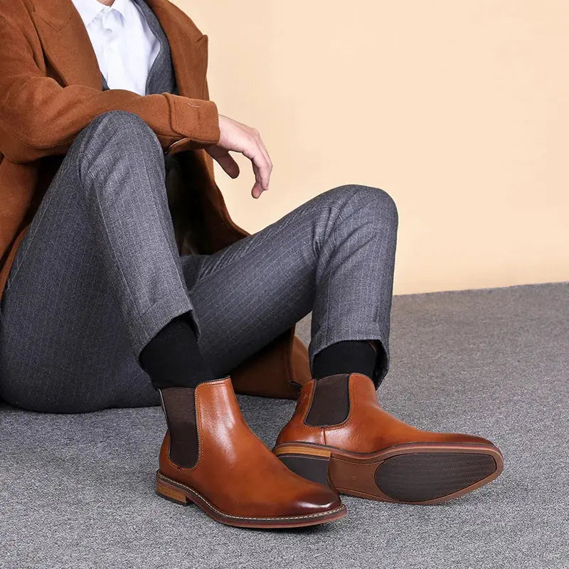 Brand Men's Chelsea Boots Genuine Cow Leather Handmade Boot Shoes Work Shoes For Formal Dress Wedding Business Party New  Pre2brand