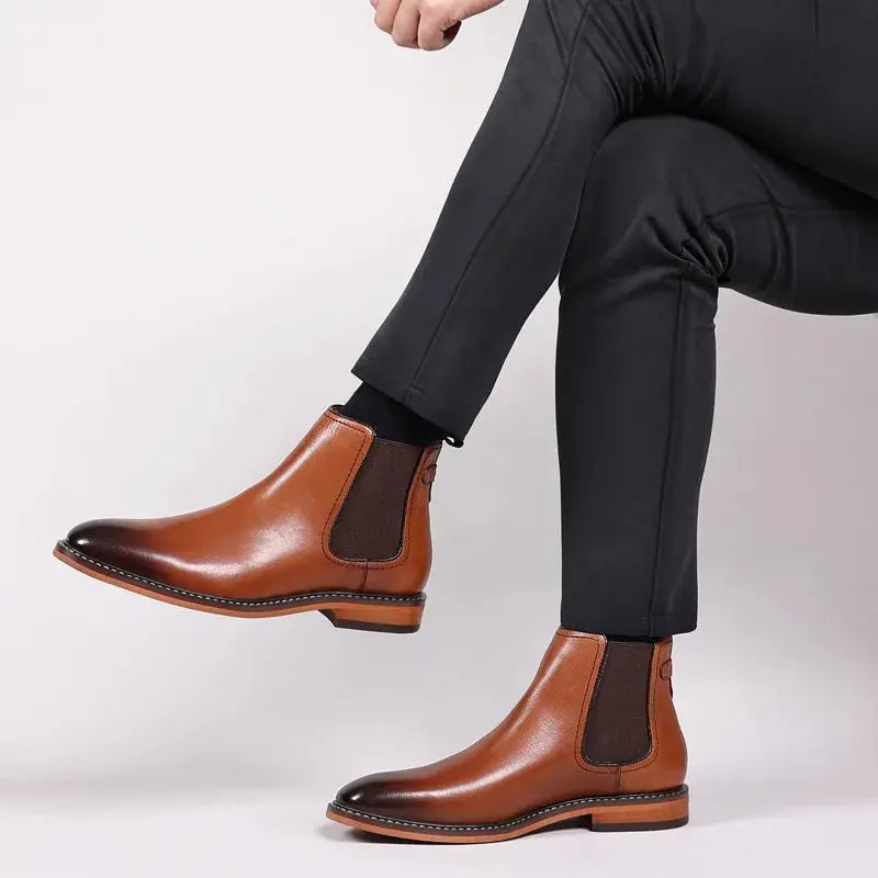 Brand Men's Chelsea Boots Genuine Cow Leather Handmade Boot Shoes Work Shoes For Formal Dress Wedding Business Party New  Pre2brand