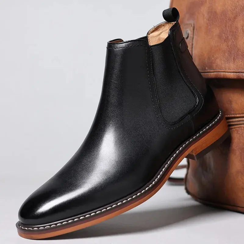 Brand Men's Chelsea Boots Genuine Cow Leather Handmade Boot Shoes Work Shoes For Formal Dress Wedding Business Party New  Pre2brand Black-38