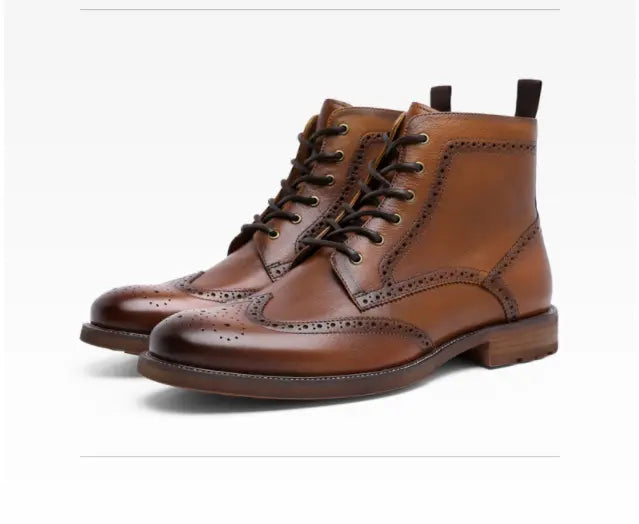 Brock Carved Business British Style Men's Shoes Leather Boots Men - Pre2brand