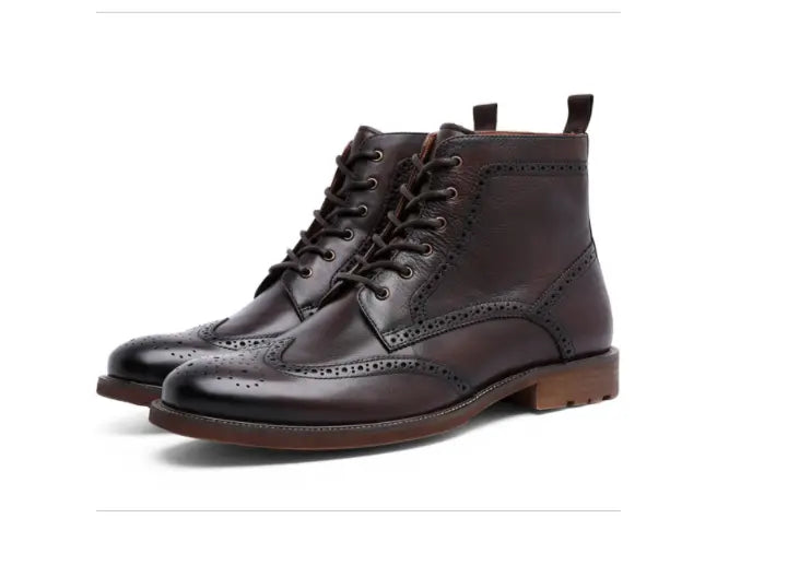 Brock Carved Business British Style Men's Shoes Leather Boots Men - Pre2brand