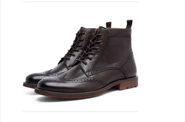 Brock Carved Business British Style Men's Shoes Leather Boots Men - Pre2brand