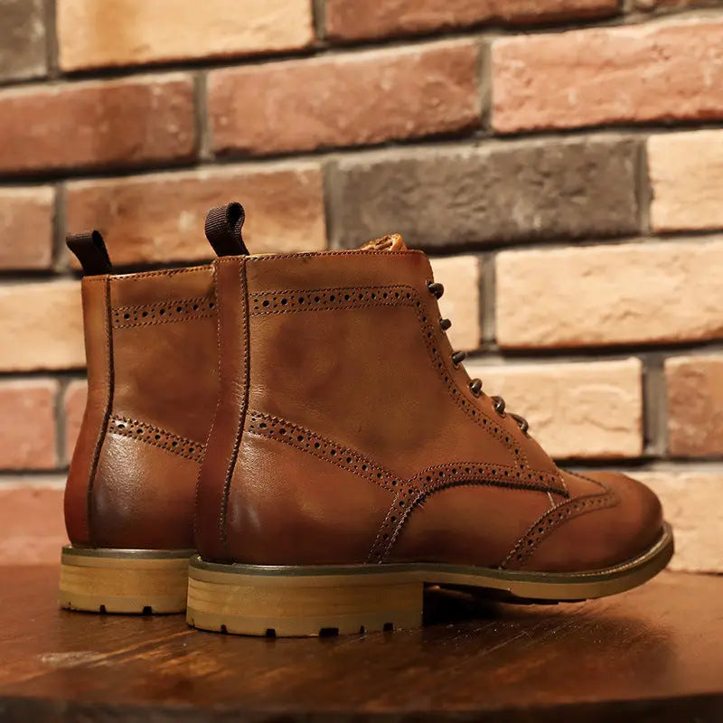 Brock Carved Business British Style Men's Shoes Leather Boots Men - Pre2brand