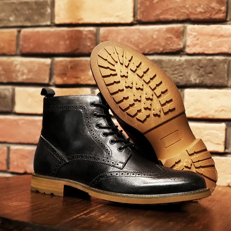 Brock Carved Business British Style Men's Shoes Leather Boots Men - Pre2brand