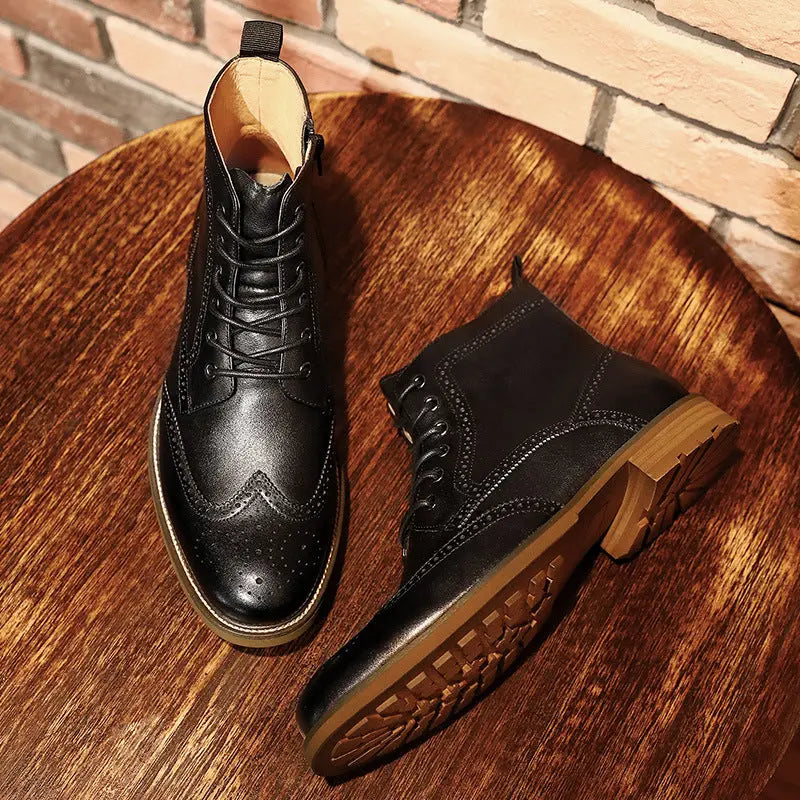 Brock Carved Business British Style Men's Shoes Leather Boots Men - Pre2brand