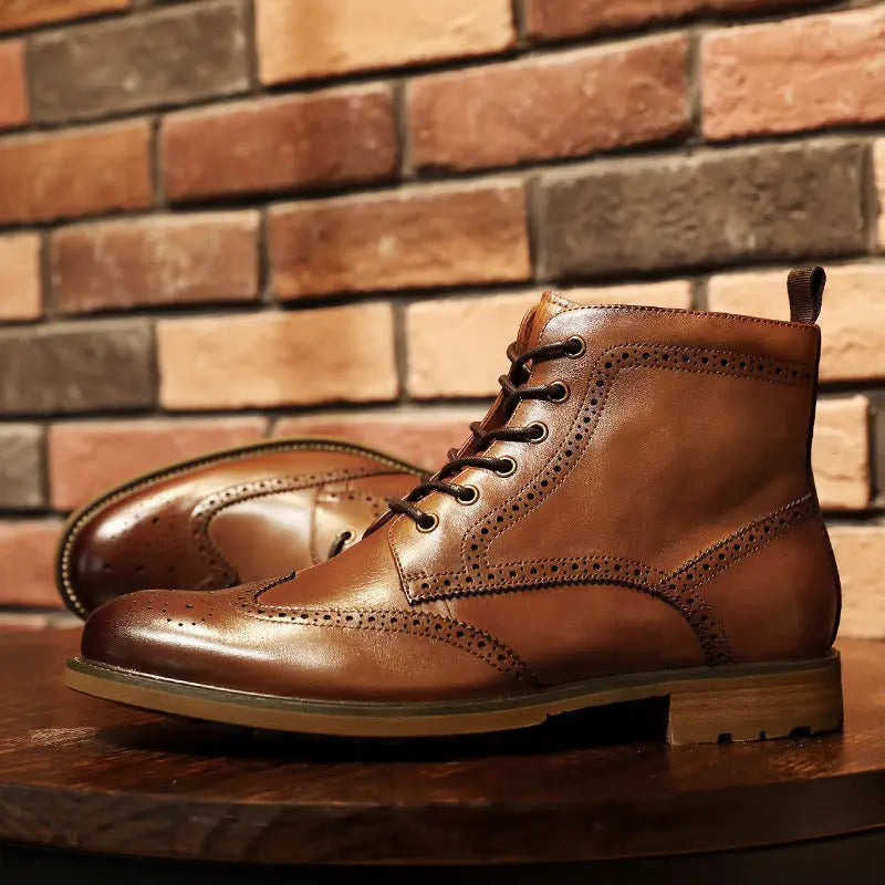 Brock Carved Business British Style Men's Shoes Leather Boots Men - Pre2brand