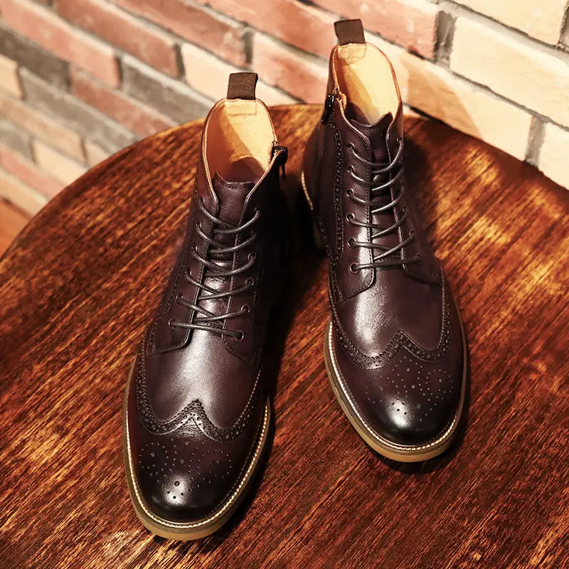 Brock Carved Business British Style Men's Shoes Leather Boots Men - Pre2brand