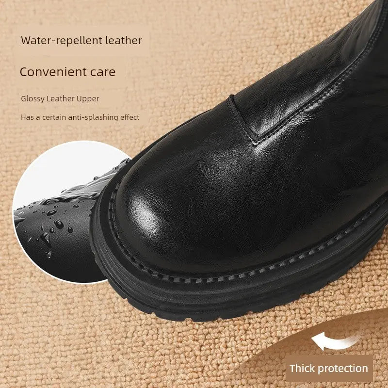 Brown Ankle Boots for Women 2024 Fall and Winter New Arrival Genuine Leather Thick Sole Chelsea Boots British Style Boots Slim Looking Smoke Pipe Boots  Pre2brand EUR40-250-Plaid-leather-soft-bottom-Retro-ruched