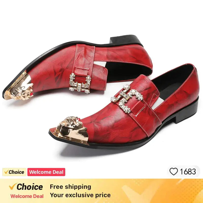 Business men shoes casual leather shoes square head shallow mouth formal dress shoes  Pre2brand red-pattern-45-1