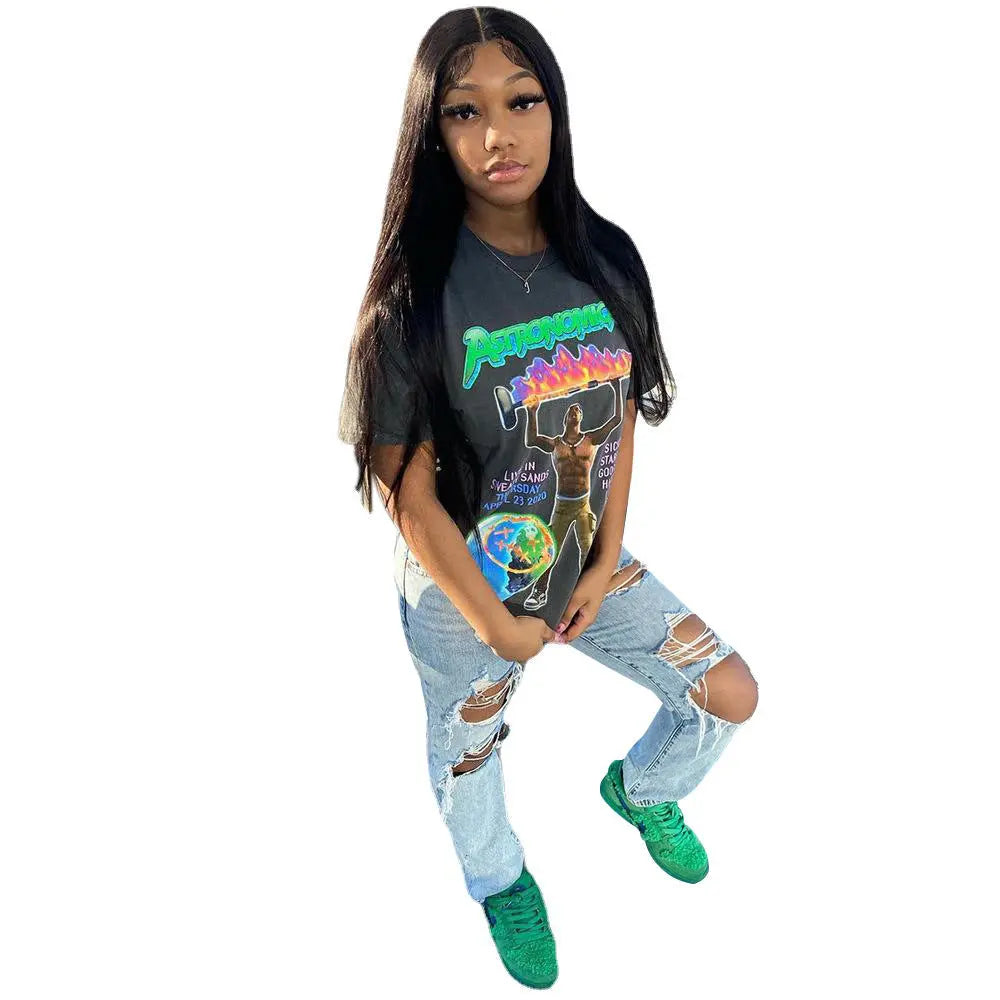 Casual Printed Short Sleeves Women's T-shirt - Pre2brand