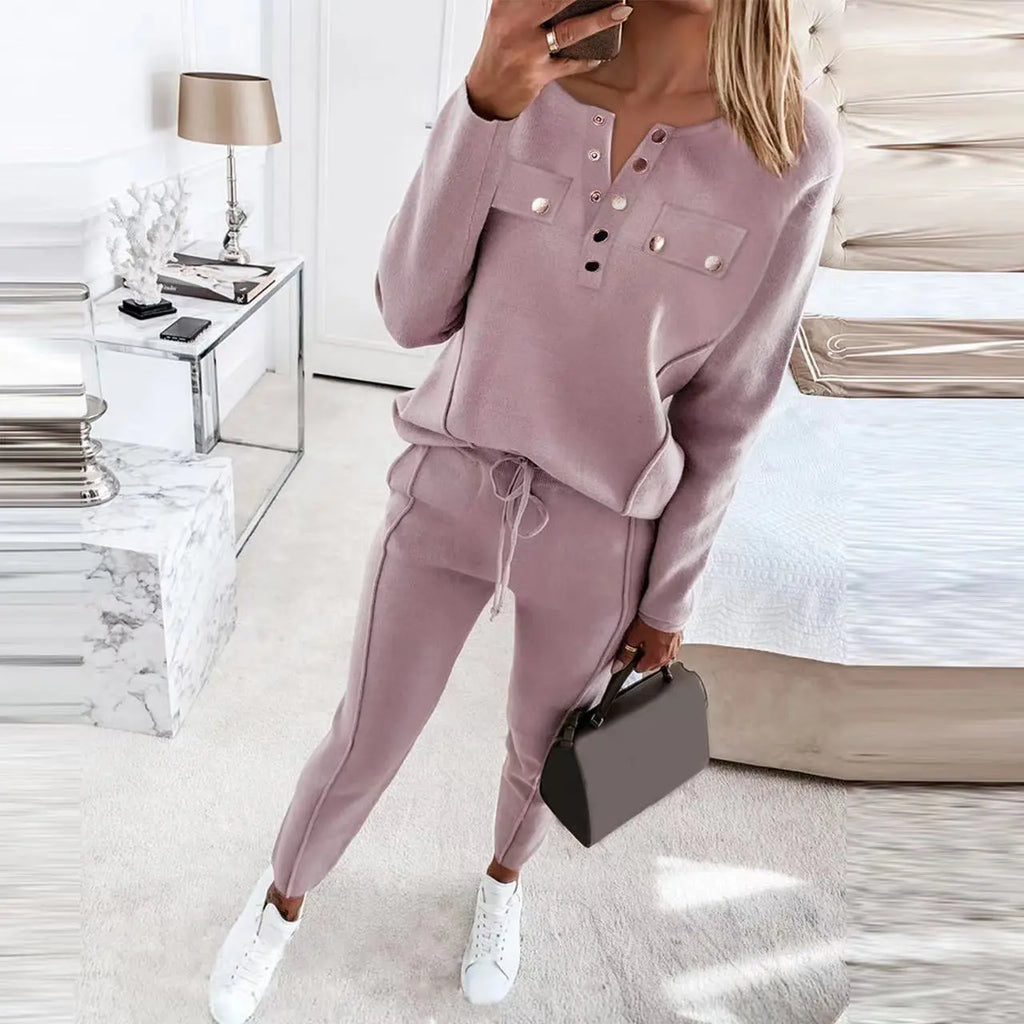 Casual Two-piece Set Women Autumn And Winter New High-neck Long-sleeved Trousers Suit - Pre2brand