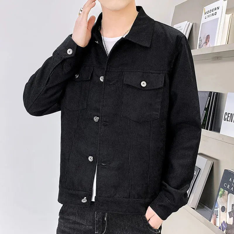 Corduroy Jacket Men's Spring Autumn And Winter Thickened  Pre2brand Black-XXXL