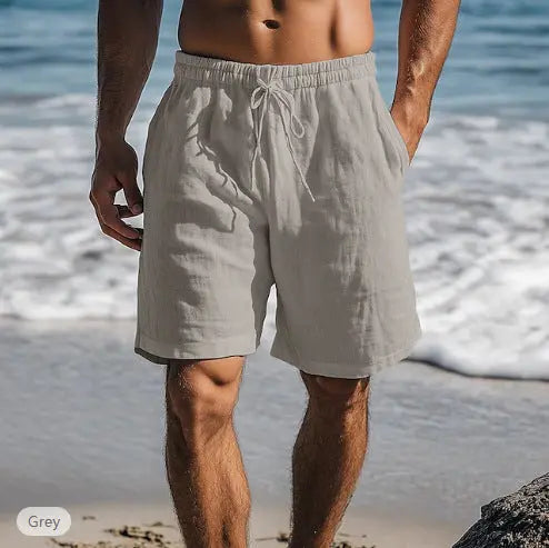 Cotton Linen Shorts Drawstring Elastic Waist Straight Leg  Pre2brand Gray-XXXL