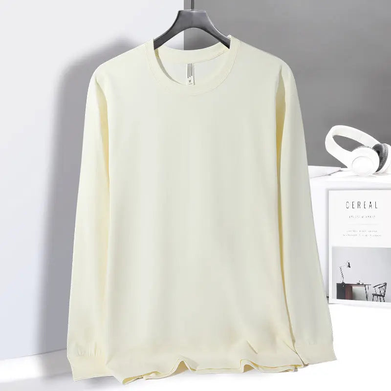 Cotton Loose Round Neck Long Sleeve T-shirt Bottoming Shirt For Men  Pre2brand Apricot-2XL