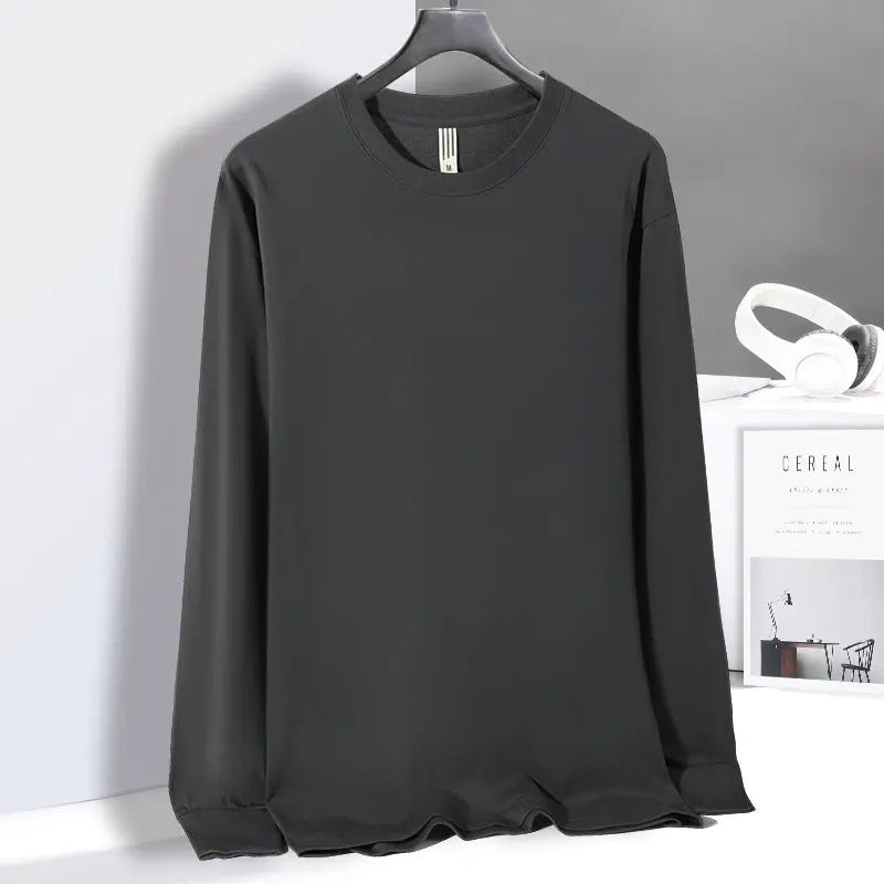 Cotton Loose Round Neck Long Sleeve T-shirt Bottoming Shirt For Men  Pre2brand Dark-Gray-2XL