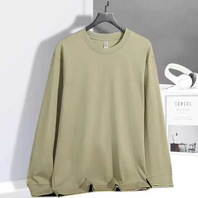 Cotton Loose Round Neck Long Sleeve T-shirt Bottoming Shirt For Men  Pre2brand Camel-Green-2XL