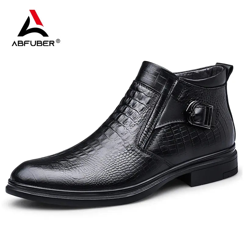 Crocodile Texture Leather Shoes Men Boots Winter Formal Leather Oxfords Boots Shoes Dress Business Chelsea Boots Men Autumn - Pre2brand