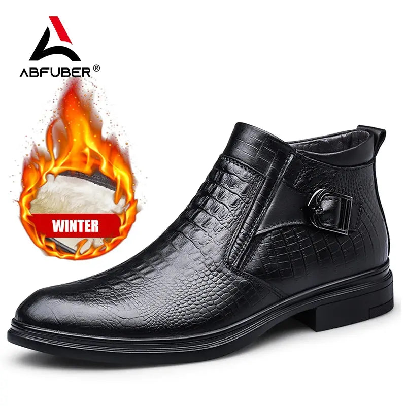 Crocodile Texture Leather Shoes Men Boots Winter Formal Leather Oxfords Boots Shoes Dress Business Chelsea Boots Men Autumn - Pre2brand