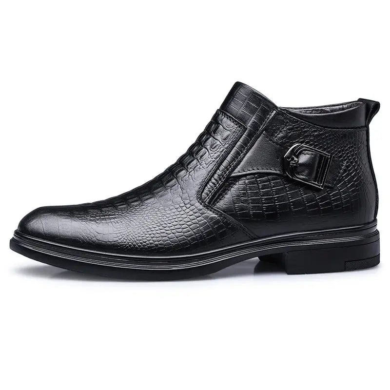 Crocodile Texture Leather Shoes Men Boots Winter Formal Leather Oxfords Boots Shoes Dress Business Chelsea Boots Men Autumn - Pre2brand