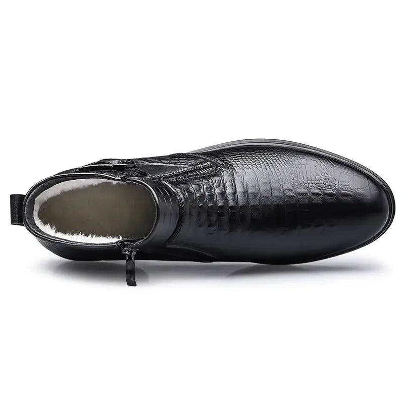 Crocodile Texture Leather Shoes Men Boots Winter Formal Leather Oxfords Boots Shoes Dress Business Chelsea Boots Men Autumn - Pre2brand