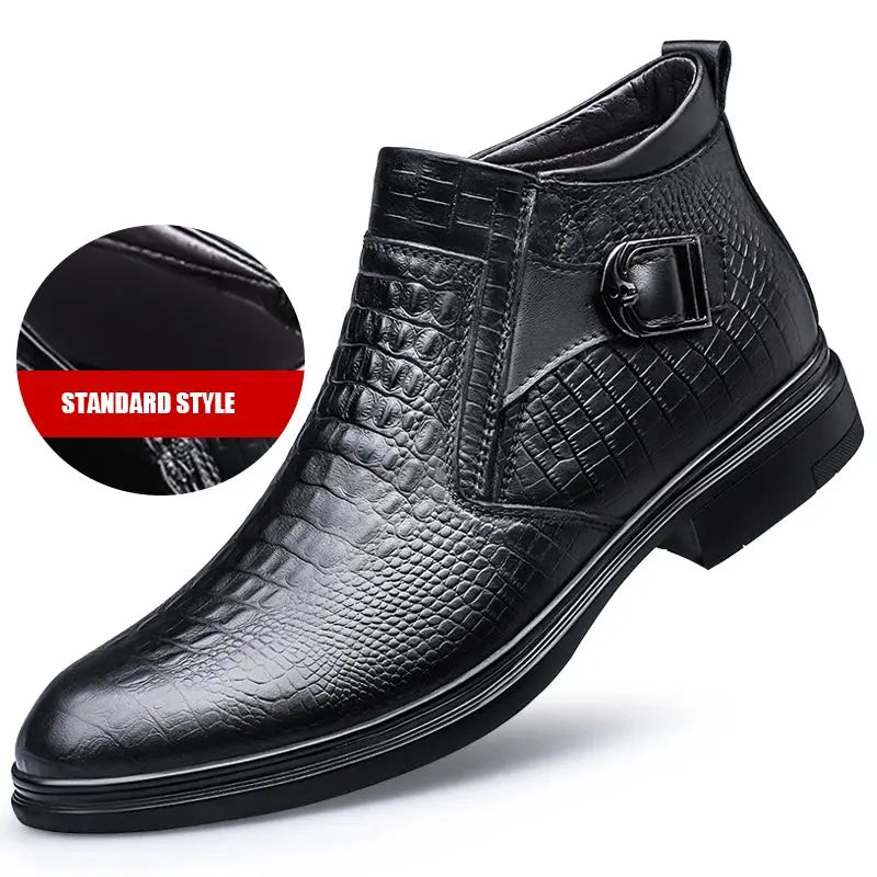 Crocodile Texture Leather Shoes Men Boots Winter Formal Leather Oxfords Boots Shoes Dress Business Chelsea Boots Men Autumn - Pre2brand