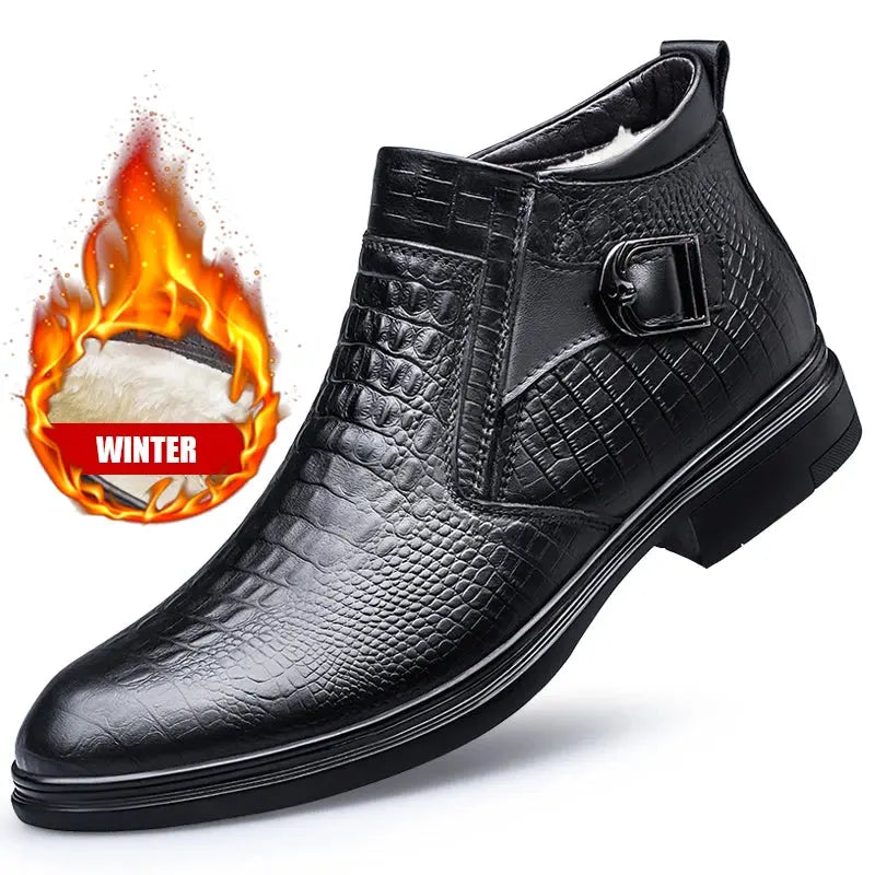 Crocodile Texture Leather Shoes Men Boots Winter Formal Leather Oxfords Boots Shoes Dress Business Chelsea Boots Men Autumn - Pre2brand