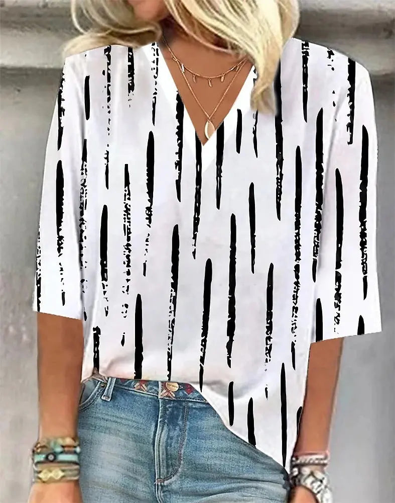 Cross-border Amazon Clothing 3D Printed V-neck Pullover Leisure Cropped POD Customization  Pre2brand VL04-5XL