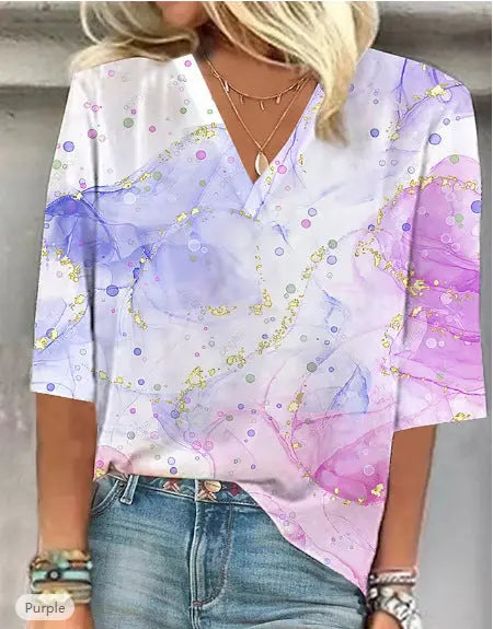 Cross-border Amazon Clothing 3D Printed V-neck Pullover Leisure Cropped POD Customization  Pre2brand VL05-5XL