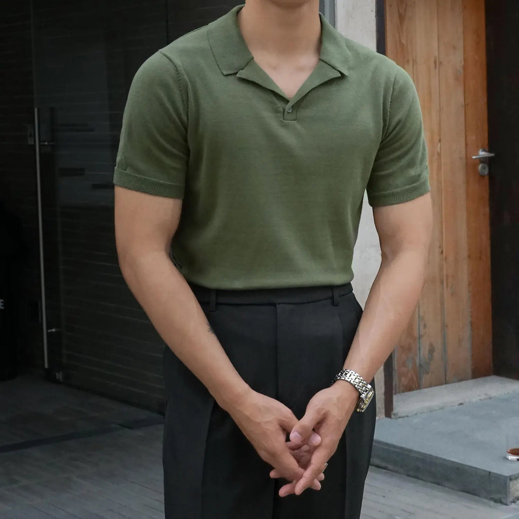Cuban Collar Cotton T-shirt Men Short Sleeves Casual - Pre2brand