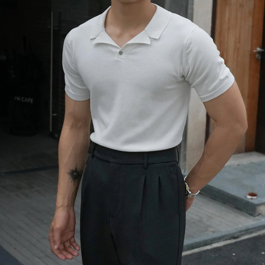 Cuban Collar Cotton T-shirt Men Short Sleeves Casual - Pre2brand