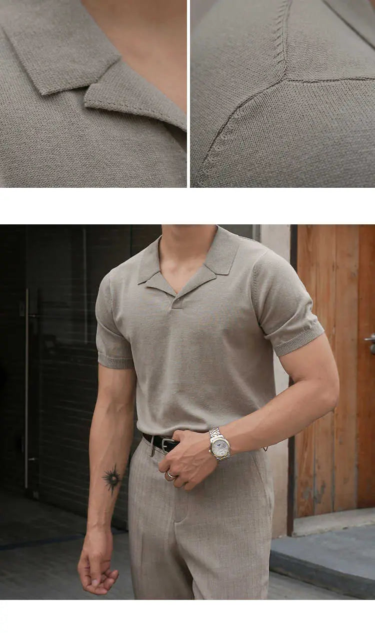 Cuban Collar Cotton T-shirt Men Short Sleeves Casual - Pre2brand