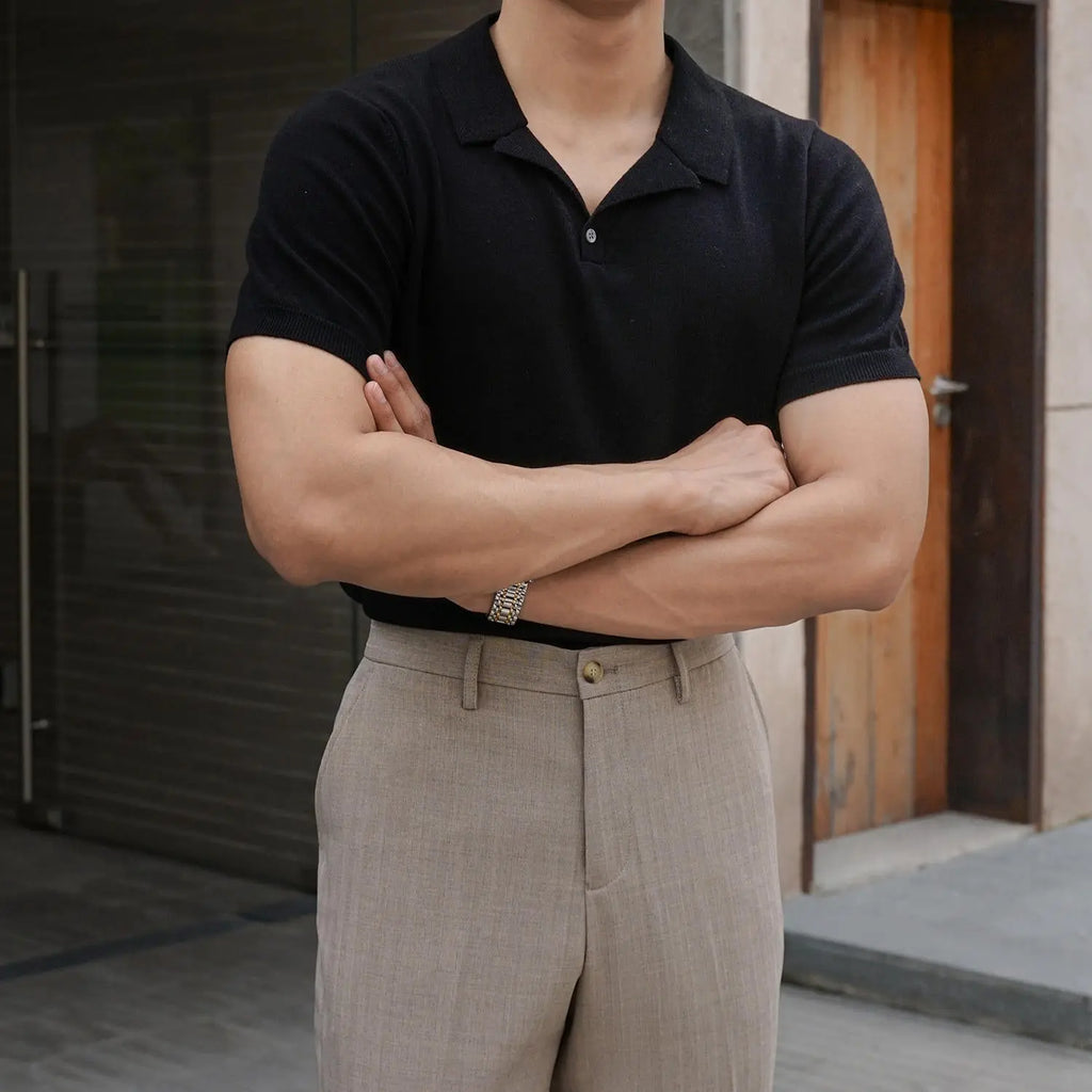 Cuban Collar Cotton T-shirt Men Short Sleeves Casual - Pre2brand
