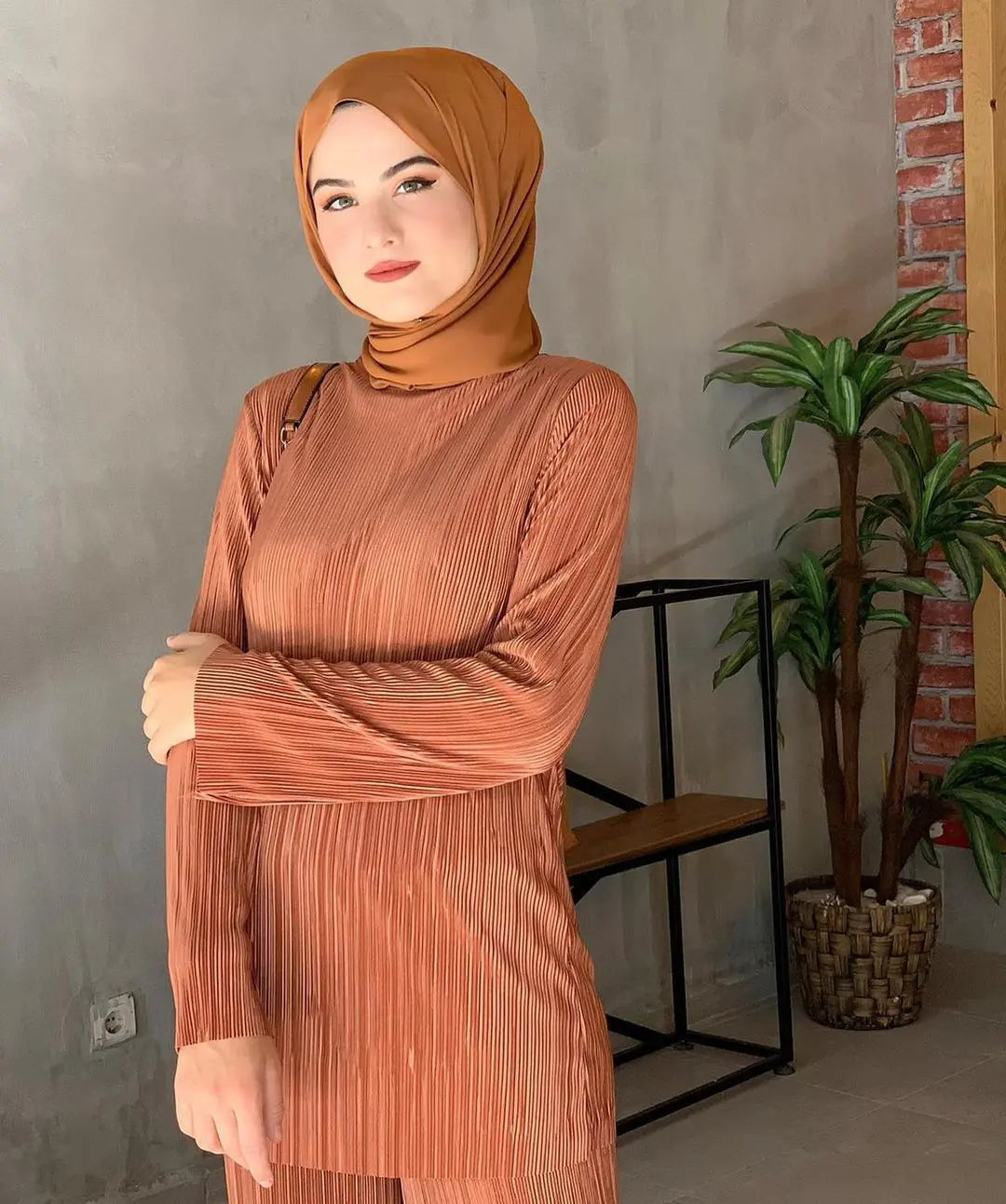 Ethnic Style Loose Casual Pleated Suit Southeast Asian Arab Women's Clothing  Pre2brand Caramel-XL