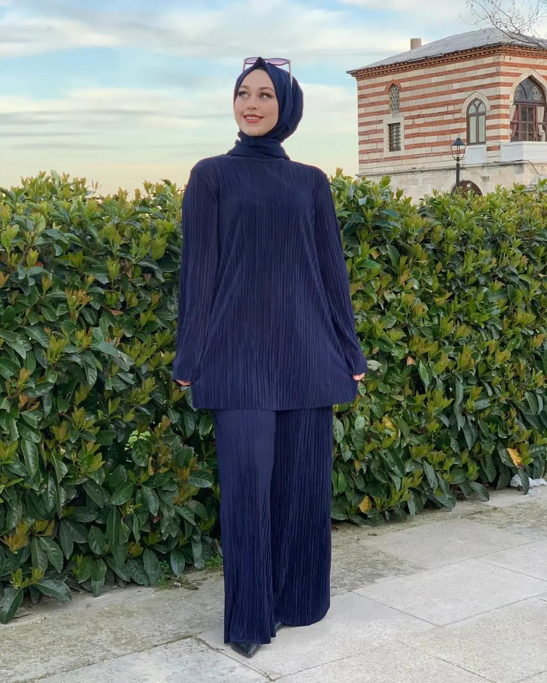 Ethnic Style Loose Casual Pleated Suit Southeast Asian Arab Women's Clothing  Pre2brand Purplish-Blue-XL