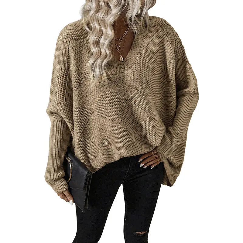 European And American Loose Oversize Knitted Textured Sweater For Women  Pre2brand P1016-XL