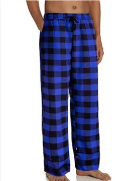 European And American Men's Plaid Drawstring Elastic Casual Trousers  Pre2brand Blue-2XL