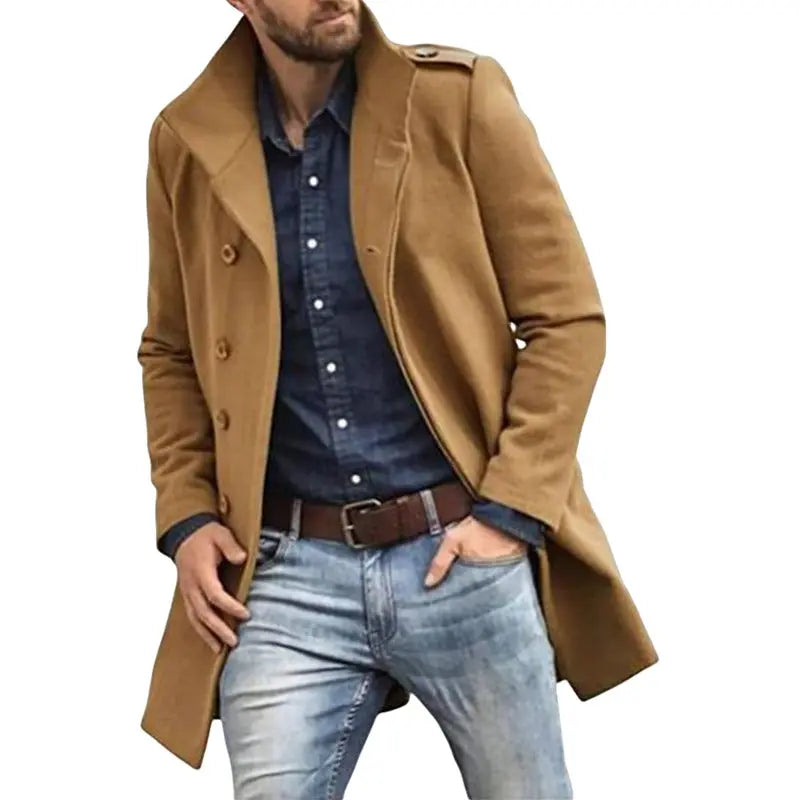 European Style Woolen Men's Coat Autumn And Winter New Thickened Coat  Pre2brand Khaki-2XL